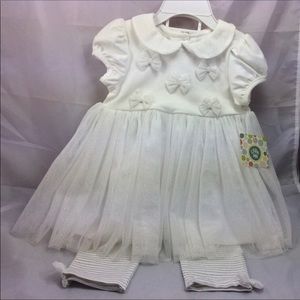 Little Me White Dress and Leggins 12m